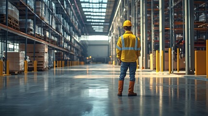 Obraz premium Worker with empty warehouse or storehouse and preparing the area for placement : Generative AI