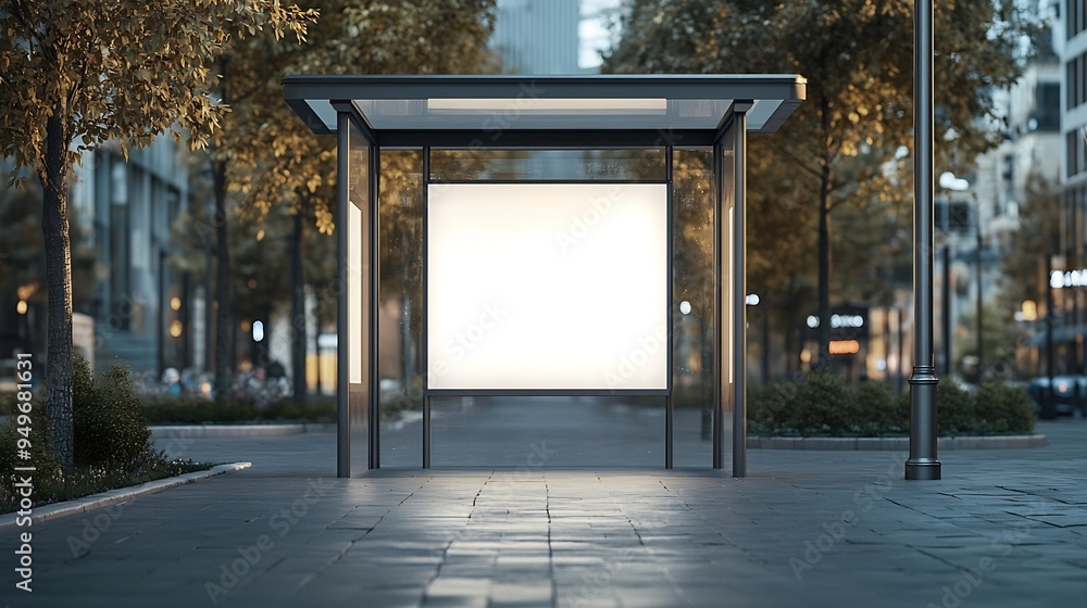 Poster bus shelter at busstop blank white lightbox empty billboard bus shelter ad glass and aluminum struct