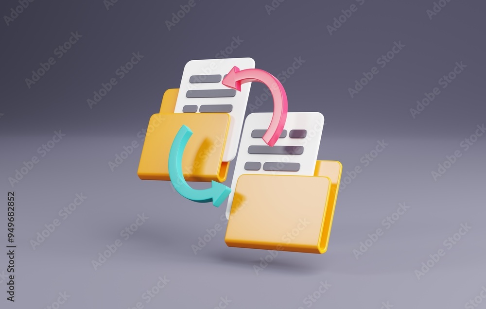 Aufkleber 3d icon of document sharing in virtual folders. 3d render
