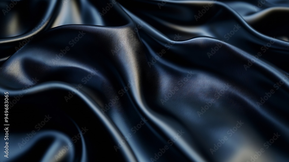 Poster Black gray satin dark fabric texture luxurious shiny that is abstract silk cloth background with patterns soft waves blur beautiful : Generative AI