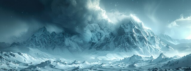 Avalanche Chaos: A chaotic mountain landscape moments after a devastating avalanche.