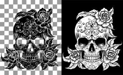 Skull Roses Abstract Pattern Tattoo Design