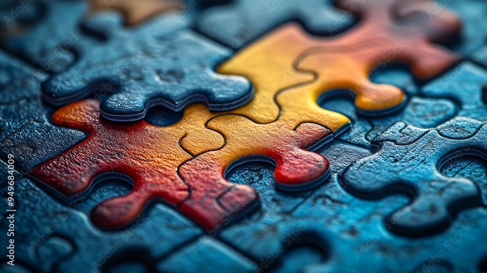 Poster jigsaw puzzle on blue with abstract background : generative ai