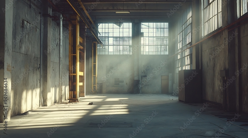 Poster interior industrial corridor in abandoned factory construction and architecture : generative ai