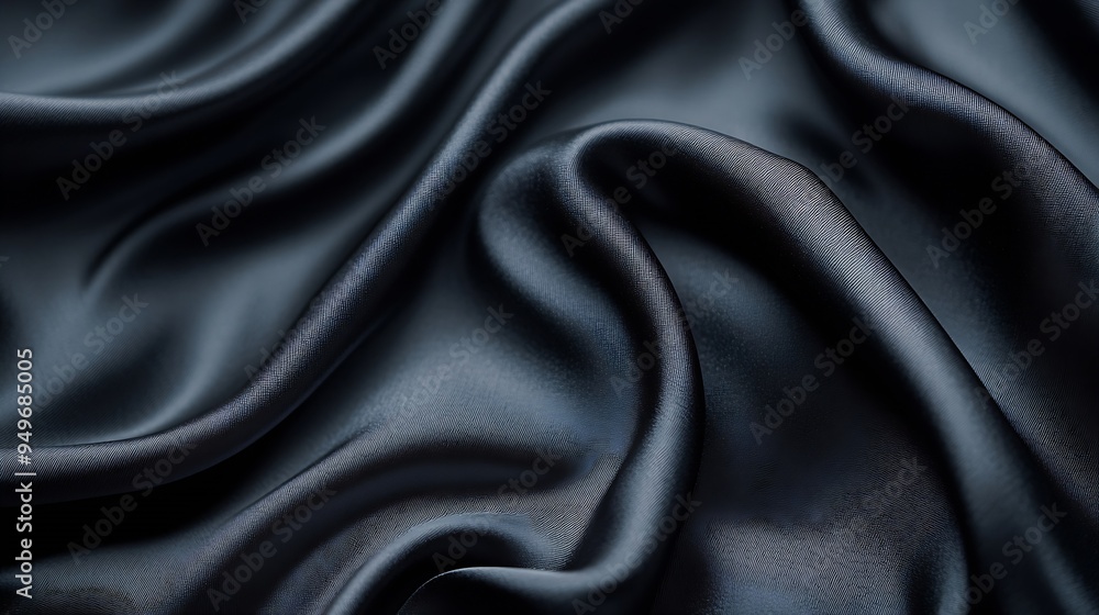 Poster processed collage of smooth elegant wavy deep black silk cloth fabric material texture background fo