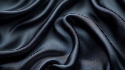 Fototapeta premium Processed collage of smooth elegant wavy deep black silk cloth fabric material texture Background for banner backdrop or texture for 3D mapping : Generative AI