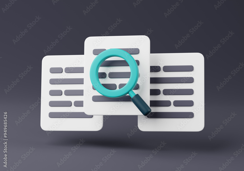 Poster digital discovery, 3d icon of search file document icon. 3d render
