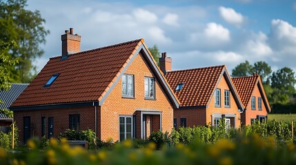 New part brick and part flint houses built in Norfolk in the UK example of modern homes built in Britain : Generative AI