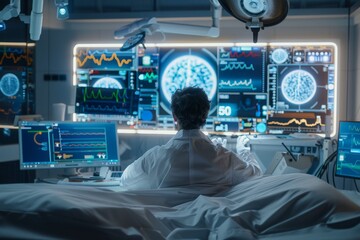 Scientist in a Futuristic Lab Working With Brain Scans