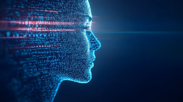 Futuristic double exposure, showing a speaker's profile intertwined with AI-generated text, representing seamless speech-to-text innovation--style raw