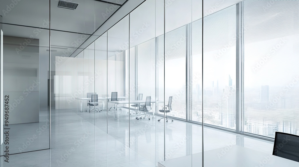 Wall mural 3D PSD Design of an Office Glass Wall, Featuring a Modern and Sleek Glass Partition with High-Precision Details.