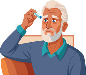 Senior man using nasal spray for cold or allergy relief