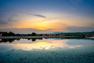 Cityscape of Targu Jiu at sunset, Romania.