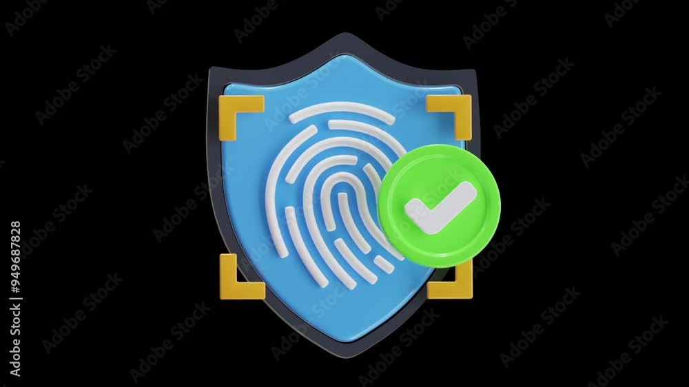 Poster 3d animation of increase security with biometric authentication | alpha channel