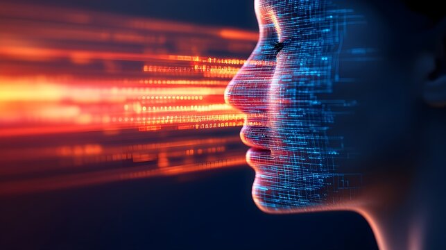 Digital voiceprint overlapped with AI circuits in a stunning double exposure, representing high-tech voice recognition capabilities