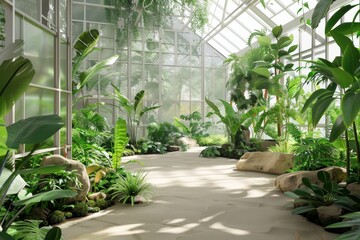 Building Covered in Lush Green Plants, The delicate balance of nature and technology, highlighted in the harmonious design of the AI-generated greenhouse