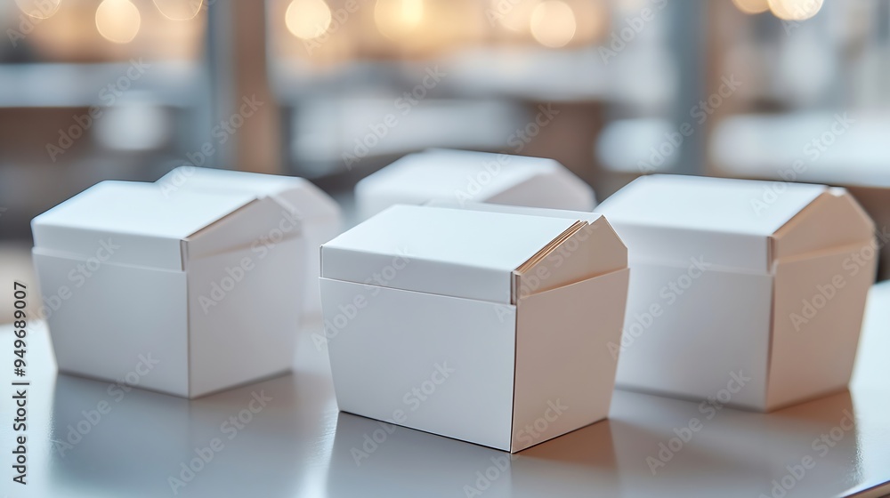 Poster different types of white cardboard packaging for fast food folding large and small the concept of pr