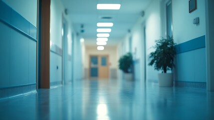 Fototapeta premium Blur clinic or hospital room Light blurred background for use blank hall an office or medical institution hall room Blur interior background concept : Generative AI