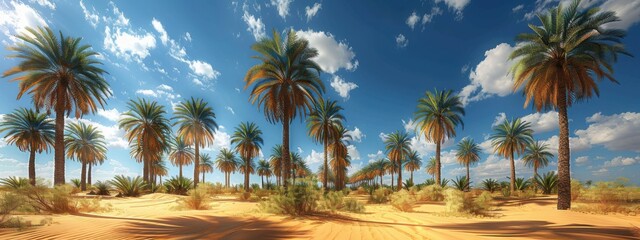 Fototapeta premium Pakistani Desert Oasis A palm grove oasis in the vast expanse of the Thar Desert.