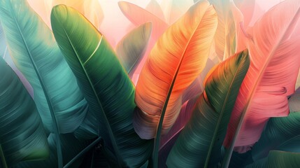 A collection of banana leaves with a translucent quality, allowing multiple layers to be visible. Beautiful wallpaper