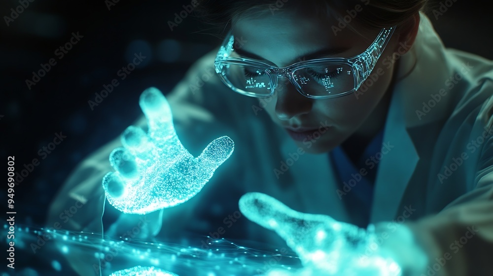 Aufkleber medical worker touch virtual medical revolution and advance of technology artificial intelligenceai 