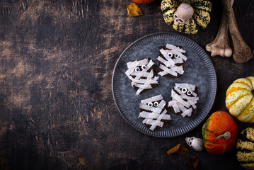 Halloween snack in shape of mummy.