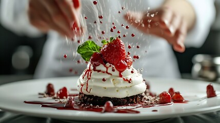 food dessert sweet elegant restaurant chef expensive exclusive gourmet white close up fine dining : Generative AI