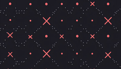 Fototapeta premium Repeating patterns of small, simple shapes like dots, crosses, or lines, spaced out across a solid background