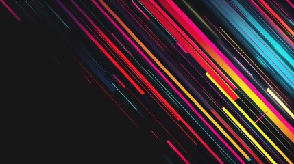A line of colorful lines on a black background, geometric abstract art.