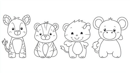 Cute Animal Coloring Pages Zebra Tiger Lion and Elephant