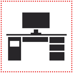 Stylized Office Desk Silhouette with Monitor and Drawer in Vector Art