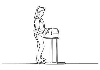 Minimalist one line illustration of a woman playing piano or keyboard in vector style