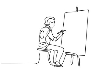 Minimalist Continuous Line Art of a Man Painting on Canvas