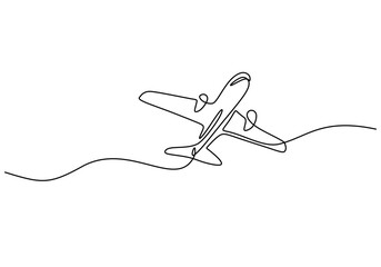 Obraz premium Elegant Continuous Line Drawing of an Airplane in Simple Hand-Drawn Style