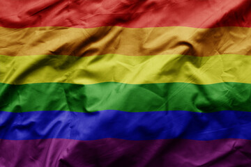 waving colorful realistic rainbow gay pride flag .