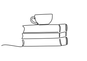 Cozy Hand-Drawn Vector of Books Stack and Cup for Intellectual Vibes