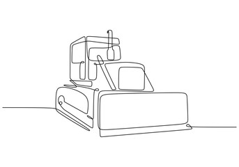 Continuous line bulldozer drawing for industrial design concepts in vector format