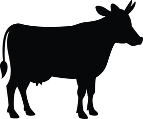 Silhouette of a black cow standing in a field Vector.