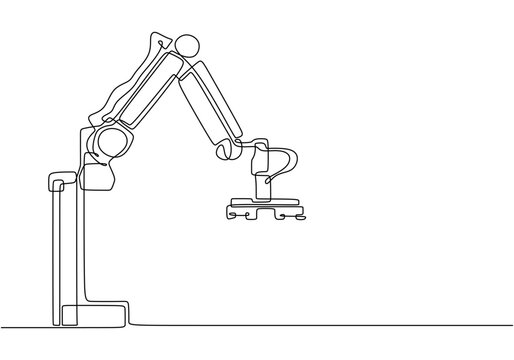 recommend clip art: Continuous line art of industrial robots showcasing advanced manufacturing technology in vector format