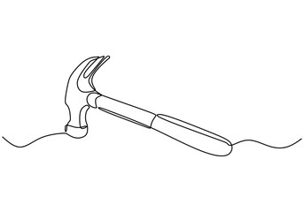 Continuous line vector illustration of a hammer design