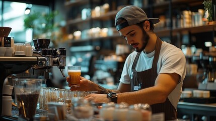 A shot captures the restaurant worker inspecting the quality of the received drinks ensuring that all items meet the established standards before being accepted into the inventory : Generative AI