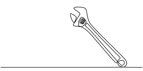 Minimalist Vector Wrench Illustration in Continuous Line Design