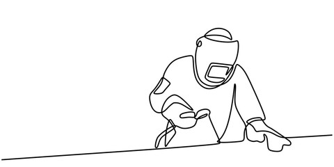 Continuous line vector illustration of a welder for modern welding activity representation