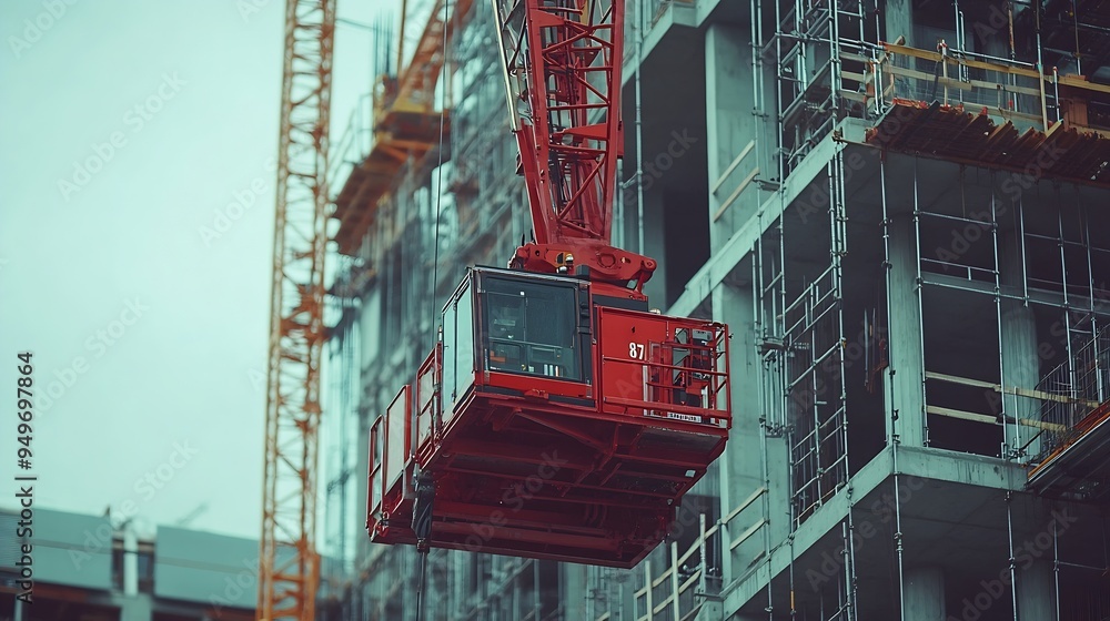 Poster construction crane working on large construction site : generative ai