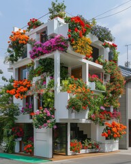 Naklejka premium Surreal Garden with Beautiful Flowers Blooming Smartphones in Nature