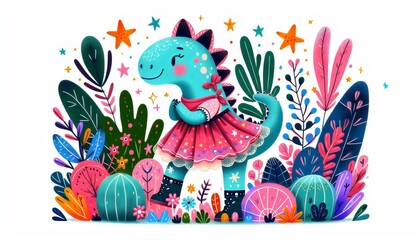 Fototapeta premium Dinosaurios Fantásticos en Jardines Mágicos