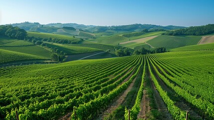 Rolling hills and vineyards. AI.