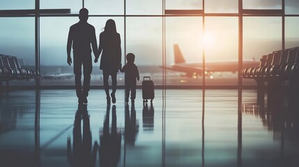 Family Walking Through Airport Terminal