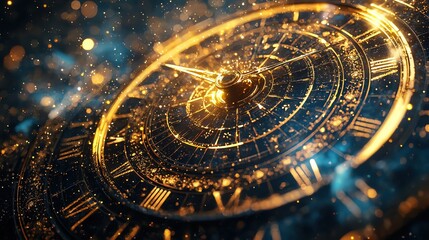 Obraz premium Timing-based astrological decisions, vibrant cosmic elements, ample copy space, advanced tone, Analogous Color Scheme