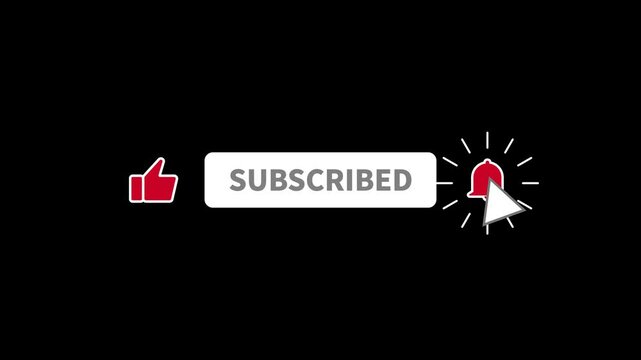 Animation of a like, subscribe and notification for youtube channel, alpha channel. White border. Animation of clicks.